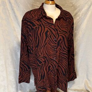 Brown and Black Zebra Print Button Shirt
